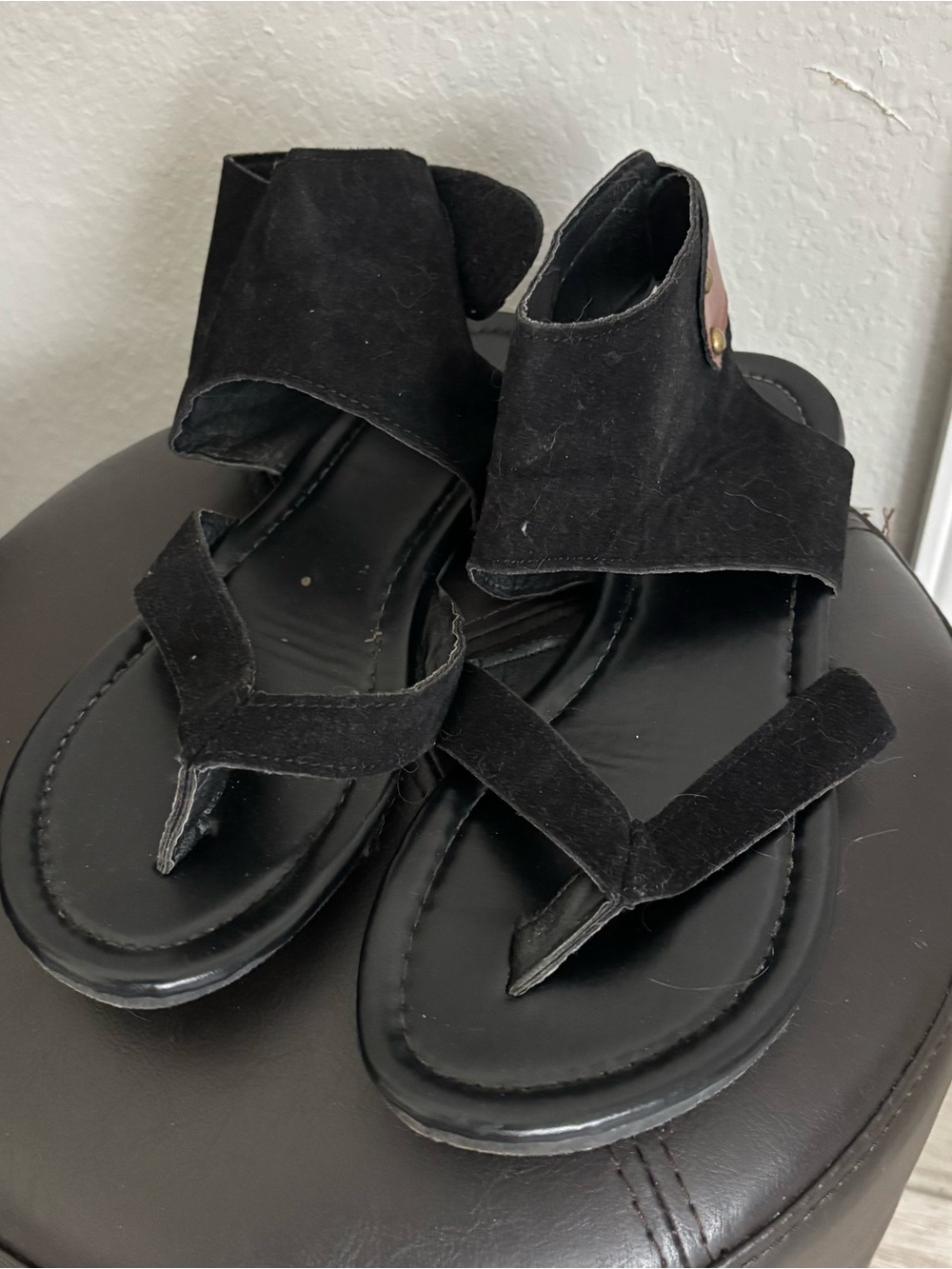 Black Suede Open-Toe Sandals